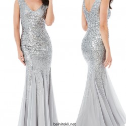Блестяща Бална Сребриста Рокля Пайети Русалка