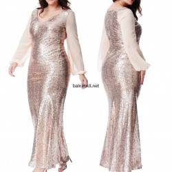 Блестяща Дълга Златиста Рокля Шифон Макси Дами