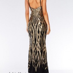 Бална Блестяща Дълга Черна Рокля Златни Декорации