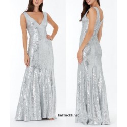 Бална Дълга Сребриста Рокля Пайети Бална Дълга Сребриста Рокля Пайети