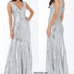 Бална Дълга Сребриста Рокля Пайети