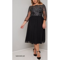 Елегантна Официална Черна Рокля Макси Дами Шифон Бродерии