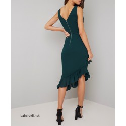 Асиметрична Зелена Права Официална Рокля Асиметрична Зелена Права Официална Рокля