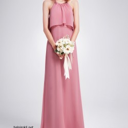 Абитуриентска Дълга Бална Рокля Шифон Розов Цвят