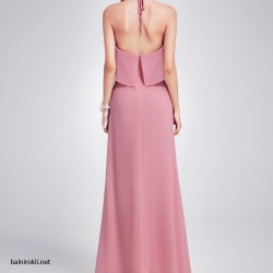 Абитуриентска Дълга Бална Рокля Шифон Розов Цвят