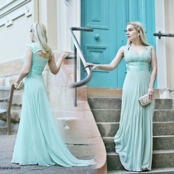Дълга Официална Рокля за Бал Светлосин Цвят