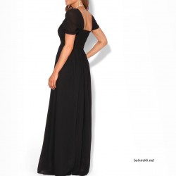 Абитуриентска Дълга Черна Рокля Шифон Класик