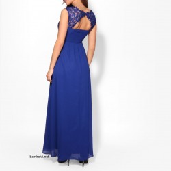 Бална Дълга Синя Рокля Дантела и Шифон 10