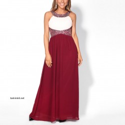 Официална Дълга Рокля Бургундско Червен Цвят Бюстие Крем