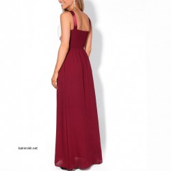 Официална Дълга Рокля Бургундско Червен Цвят Бюстие Крем