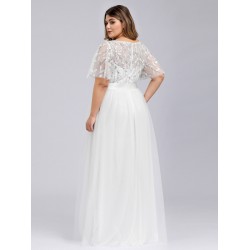 Елегантна Дълга Бяла Рокля Тюл Декорации Макси Дами Елегантна Дълга Бяла Рокля Тюл Декорации Макси Дами