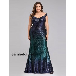 Блестяща Дълга Рокля Омбре Макси Размери 