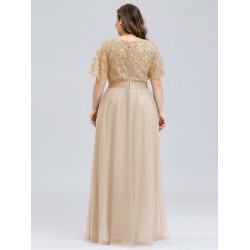 Абитуриентска Дълга Рокля Шампанско Декорации Макси Размери Абитуриентска Дълга Рокля Шампанско Декорации Макси Размери