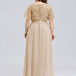 Абитуриентска Дълга Рокля Шампанско Декорации Макси Размери Абитуриентска Дълга Рокля Шампанско Декорации Макси Размери