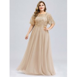 Абитуриентска Дълга Рокля Шампанско Декорации Макси Размери Абитуриентска Дълга Рокля Шампанско Декорации Макси Размери