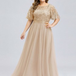 Абитуриентска Дълга Рокля Шампанско Декорации Макси Размери Абитуриентска Дълга Рокля Шампанско Декорации Макси Размери