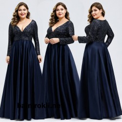 Абитуриентска Тъмносиня Дълга Рокля Сатен Блестящо Бюстие Ръкави Абитуриентска Тъмносиня Дълга Рокля Сатен Блестящо Бюстие Ръкави