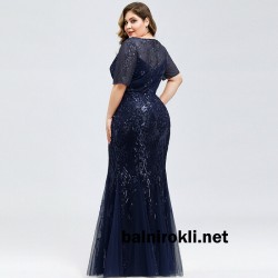 Абитуриентска Дълга Тъмносиня Бална Рокля Макси Дами Тюл и Декорация  Абитуриентска Дълга Тъмносиня Бална Рокля Макси Дами Тюл и Декорация