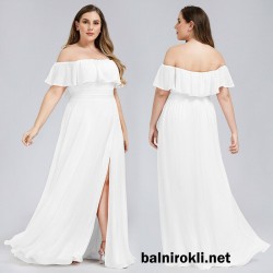 Бяла Официална Дълга Рокля Шифон Цепка Бяла Официална Дълга Рокля Шифон Цепка