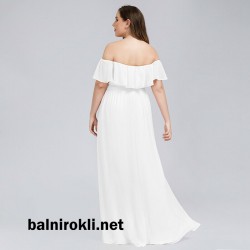 Бяла Официална Дълга Рокля Шифон Цепка Бяла Официална Дълга Рокля Шифон Цепка