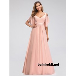 Абитуриентска Бална Рокля от Нежно Розов Шифон Абитуриентска Бална Рокля от Нежно Розов Шифон