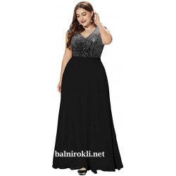 Вечерна Дълга Черна Рокля Блестящо Бюстие Макси Дами