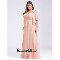 Бална Дълга Розова Вечерна Рокля Шифон Феерия Макси Размери Бална Дълга Розова Вечерна Рокля Шифон Феерия Макси Размери