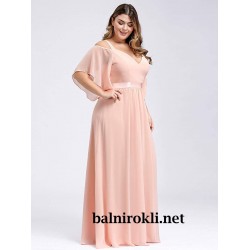 Бална Дълга Розова Вечерна Рокля Шифон Феерия Макси Размери Бална Дълга Розова Вечерна Рокля Шифон Феерия Макси Размери