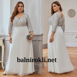 Вечерна Дълга Бяла Рокля Ръкави Блестящо Бюстие Макси Дами Вечерна Дълга Бяла Рокля Ръкави Блестящо Бюстие Макси Дами