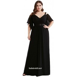Бална Черна Рокля Шифон Макси Размери Бална Черна Рокля Шифон Макси Размери