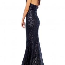 Блестяща Бална Дълга Черна Рокля Гол Гръб Пайети Диаманти