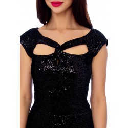 Блестяща Дълга Черна Рокля Пайети Цепка