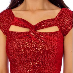 Блестяща Бална Дълга Червена Рокля Цепка