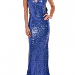 Бална Тъмносиня Рокля Пайети Гол Гръб