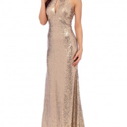 Блестяща Бална Дълга Златна Рокля Гол Гръб Пайети Диаманти