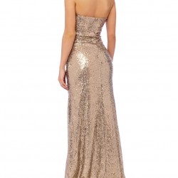 Блестяща Бална Дълга Златна Рокля Гол Гръб Пайети Диаманти