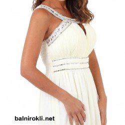 Бална Дълга Официална Рокля Шифон с Камъни