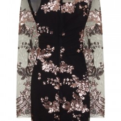 Блестяща Къса Права Черна Рокля Ръкави Златни Декорации