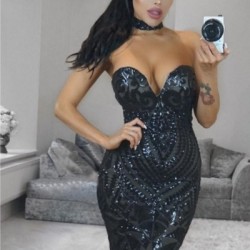 Блестяща Къса Черна Рокля Секси БЮСТИЕ