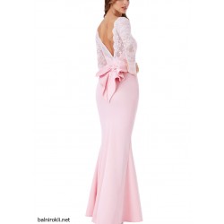 Дълга Официална Розова Рокля за Бал Гол Гръб