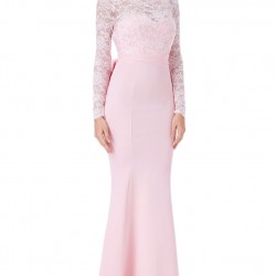 Дълга Официална Розова Рокля за Бал Гол Гръб