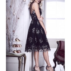 Бална Черна Рокля Средна Дължина Тюл Бродерии Бална Черна Рокля Средна Дължина Тюл Бродерии