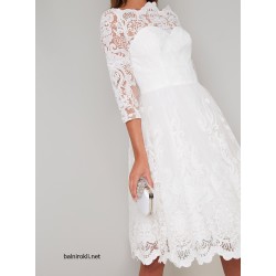 Бяла Секси Бална Рокличка с Апликация Дантела