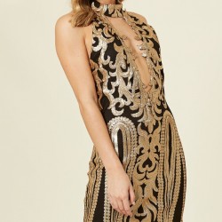 Блестяща Къса Парти Рокля Черно и Златисто