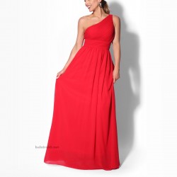 Бална Червена Рокля Шифон Едно Рамо