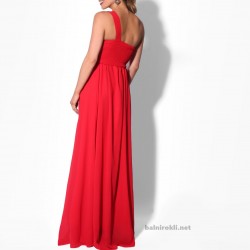 Бална Червена Рокля Шифон Едно Рамо