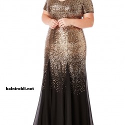 Бална Дълга Черна Рокля Златни Пайети Макси Размери