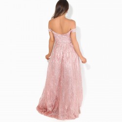 Бална Розова Дълга Блестяща Рокля 