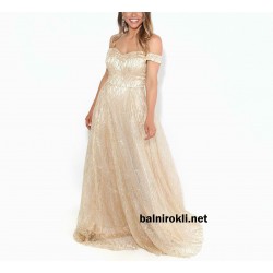 Бална Златиста Дълга Рокля Деколте