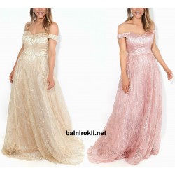 Бална Златиста Дълга Рокля Деколте